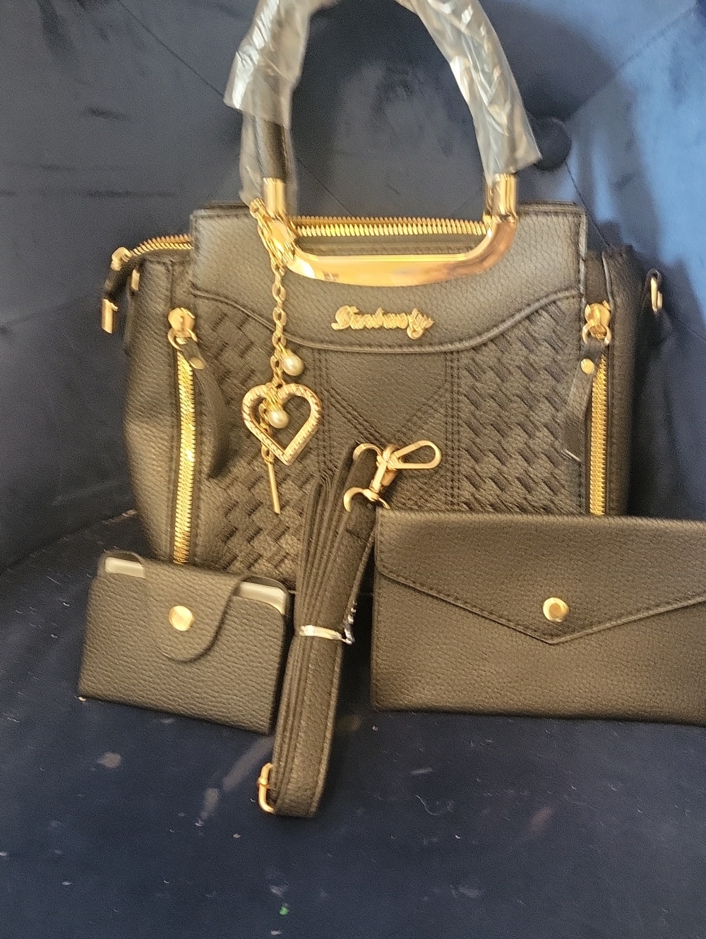 New Black Satchel Set with Gold Hardware 3pc Set